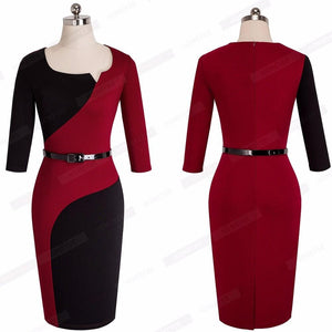 Belted Color Block Fitted Bodycon Business Dress Verkadi.com