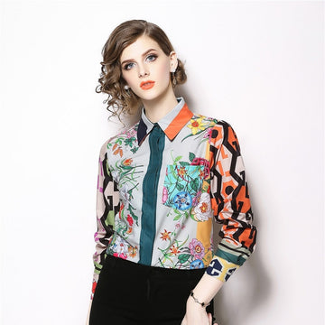 Classy Long Sleeve Printed Brand Runway Shirt Blouse Top Verkadi.com