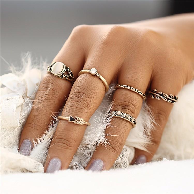 Retro Style Vintage Unique Carving Tibetan Midi Ring Set