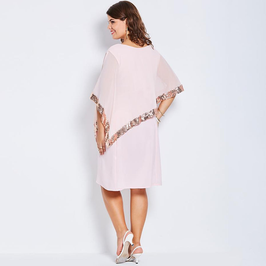 Elegant Sequins Asymmetric Cloak Half Sleeve Dress