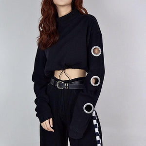 Fashion Street Wear Holes Cropped Hoodie Sweatshirt Verkadi.com