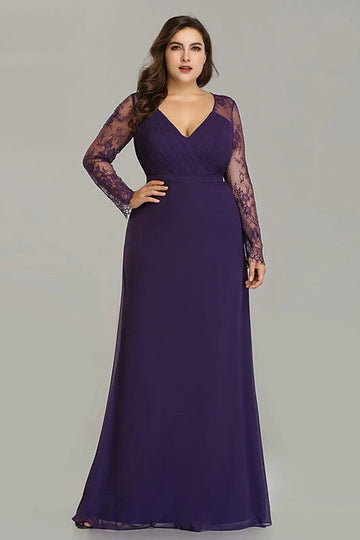 Chic Lace A-line Chiffon Long Party Gown Evening Dress