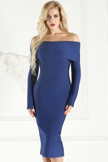 Long Sleeve Off Shoulder Bodycon Midi Dress