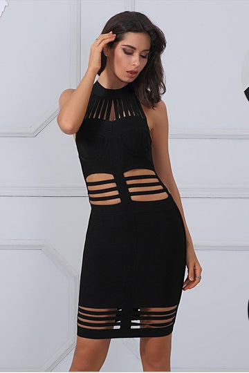 Bandage Hollow Out Halter Runway Mini Dress