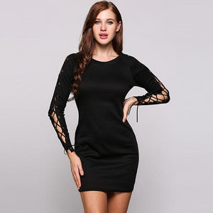 Fashion Pencil Lace Up Long Sleeve Bodycon Dress Verkadi.com