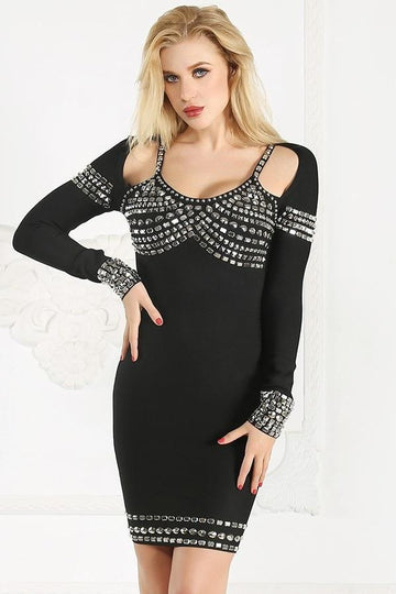 Riveted Strap Long Sleeve Bodycon Pencil Mini Dress