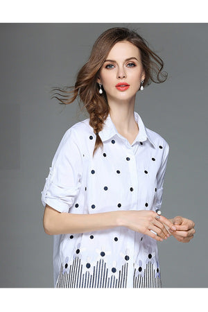 Polka Dot Embroidery Cotton Casual Loose Blouse Shirt Top