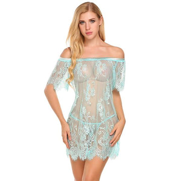 Hot & Sexy Transparent Slash Collar Baby Doll  Lingerie Set Verkadi.com