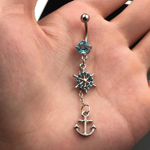 Lake Blue Anchor Rudder Belly Button Ring