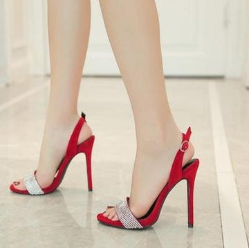 Pencil High Heels Slingback Rhinestone Stilettos