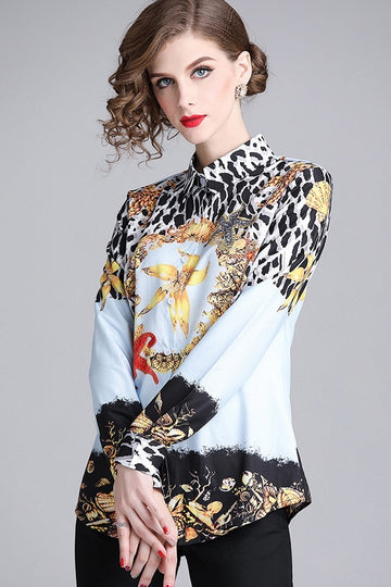 Printed Vintage Full Sleeves Women Shirt Blouse Top