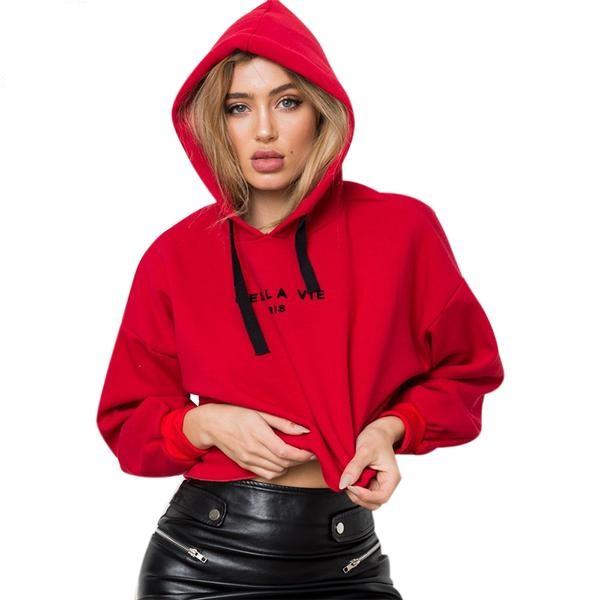 Sexy Crop Casual Long Sleeve Short Top Hoodies Sweatshirt