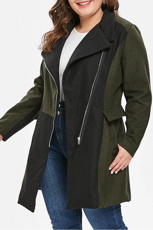 Classy Plus Size Two Tone Winter Patchwork Coat Jacket