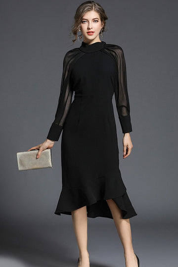 Solid Chiffon Mermaid Stand Trumpet Mid-Calf Dresses