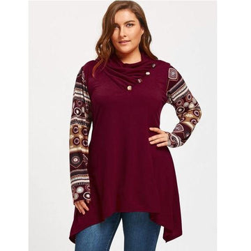 Heaps Collar Long Sleeve Shark Bite Casual Loose Top Blouse Verkadi.com