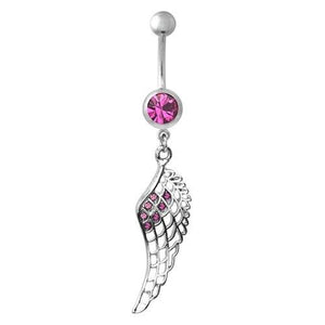 Crystal Hollow Feather Wing Dangle Navel Belly Button Ring