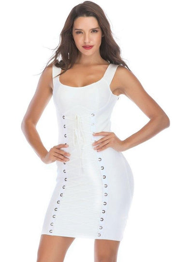 Sleeveless Slash Neck Lace Up Bandage Slim Mini Dress