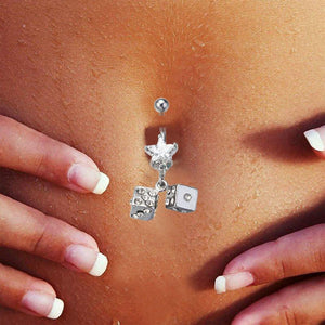 Crystal Dice Dangle Rhinestone Navel Piercing Belly Button Ring