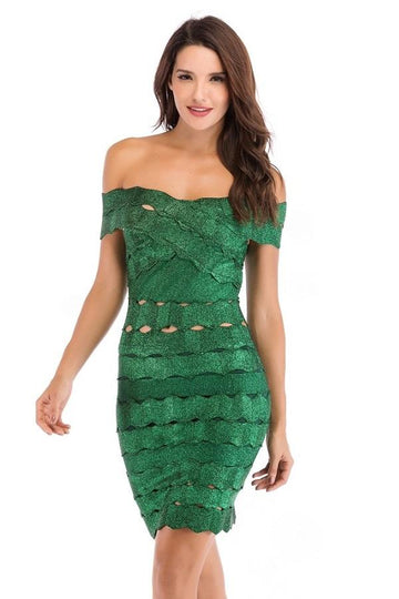 Slash Neck Off Shoulder Bandage Hollow Out Slim Dress