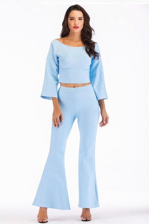 Two Piece Long Sleeve Top & Trousers Flare Dress