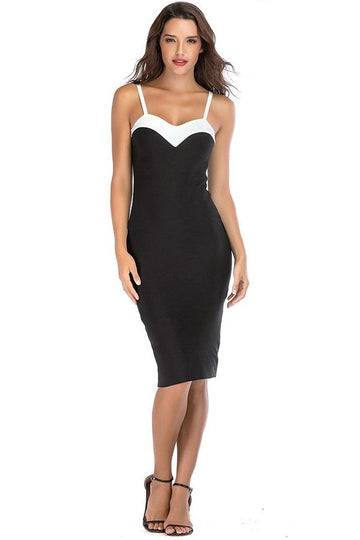 Strapless Patchwork Sheath Midi Bodycon Dress