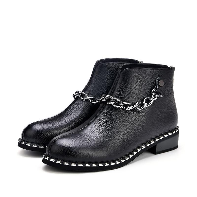 New Hip Genuine Leather Bling Low Heels Ankle Boots