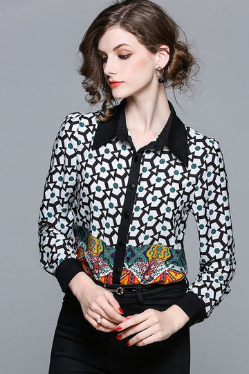 Vintage Printed Women's Shirt Blouse Top