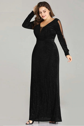 Elegant Plus Size Mermaid V Neck Velvet Full Sleeve Long Dress