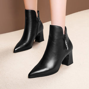 Sexy French Style Leather Pointed Toe High Heels Ankle Boots Verkadi.com