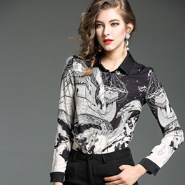 Long Sleeve Printed Shirt Blouse