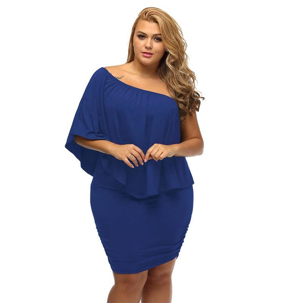 Sexy Off Shoulder Multiple Layered Plus Size Mini Dress