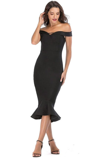 Off Shoulder Mermaid Bandage Midi Dress