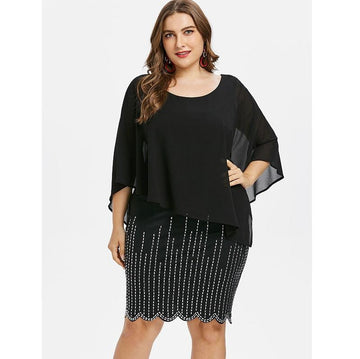Rhinestone Embellished Glittery Scalloped Plus Size Dress Verkadi.com
