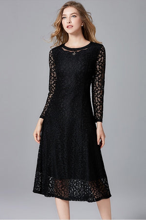 Hot Hollow Lace Long Casual A-Line Midi Dress