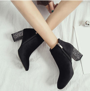 Fashion High Heels Flock Chunky High Heels Ankle Shoes Verkadi.com