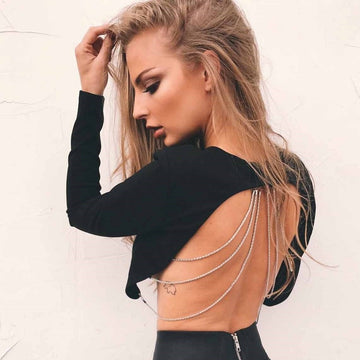 Hot Chain Backless Long Sleeve O Neck Short Crop Top Verkadi.com