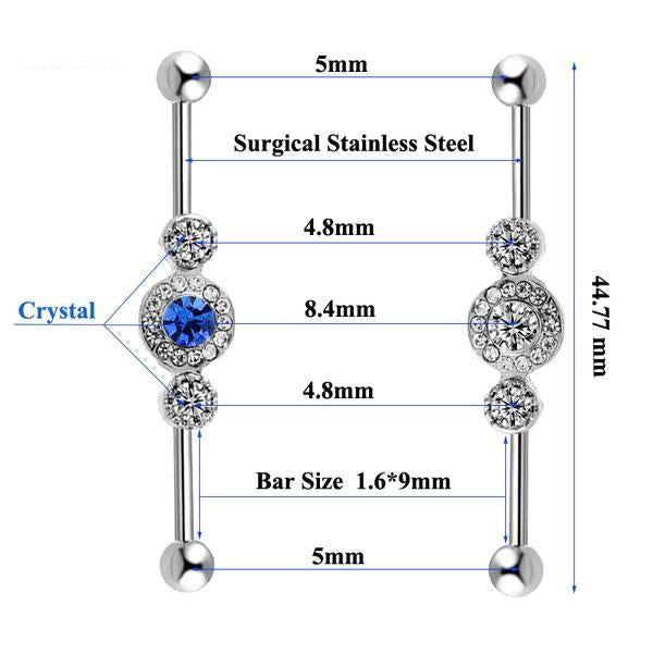 Crystal Ear Barbell Piercing 316 L Cool Lobes Body Jewelry Verkadi.com