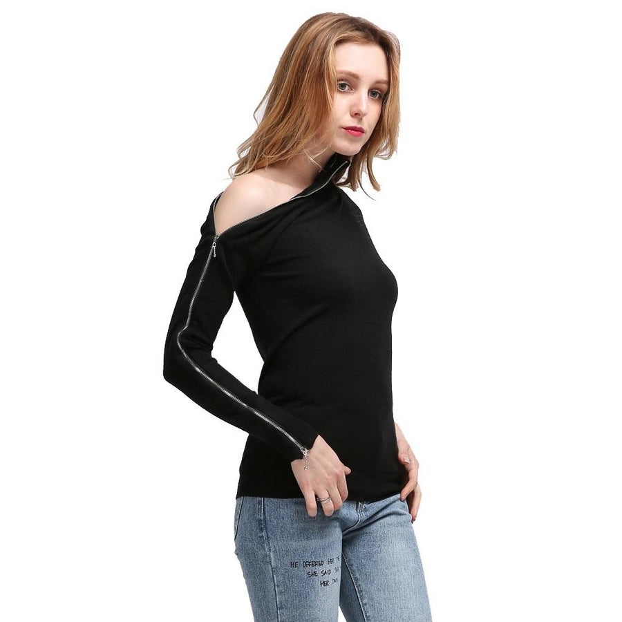 Smart Long Sleeves High Collar Off Shoulder Street Wear Top Verkadi.com