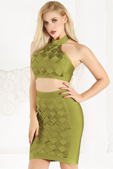 Two Piece Open Back Halter Cross Bandage Dress