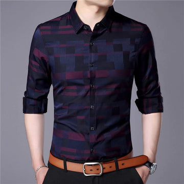 Casual Cotton Plaid Long Sleeve Turn-down Collar Men Shirt