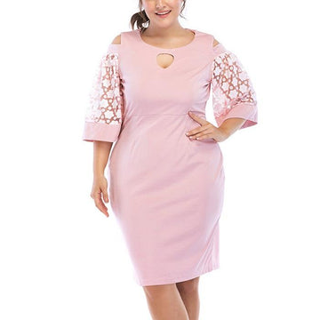 Vintage Lace Cold Shoulder Hollow Out Plus Size Midi Dress Verkadi.com