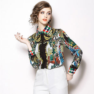 Elegant Luxury Print Long Sleeves Professional Shirt Blouse Top Verkadi.com