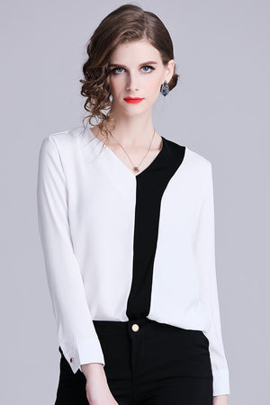 Black White Elegant Women Shirt Top Blouse