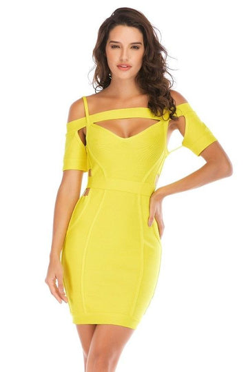 Off Shoulder Short Sleeve Hollow Out Bodycon Mini Dress