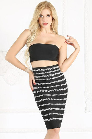 Beading Bodycon Two Piece Tube Top Skirt Dress