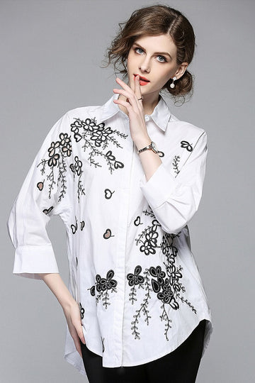 Embroidery Cotton Loose Casual Women's Shirt Top