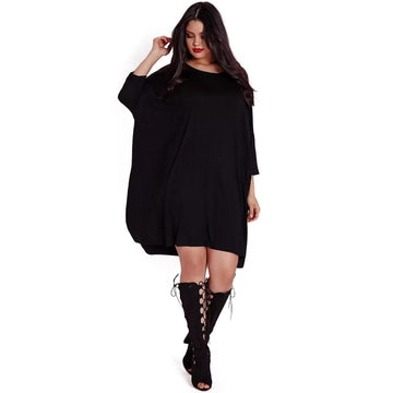 Casual Brief Solid O-Neck Loose PLUS SIZE  Dress Verkadi.com