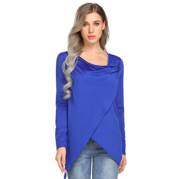 Hot Faux Wrap Asymmetrical Blouse Shirt Top Verkadi.com