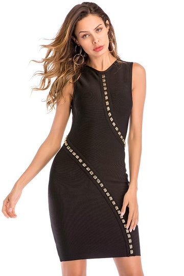 Sleeveless Rivets Bodycon Slim Dress