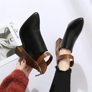 Platform Ankle Strap Two Color Pointed Toe High Heel Boots Shoes